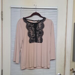 Karl Lagerfeld Blush Top with Black Lace Detail